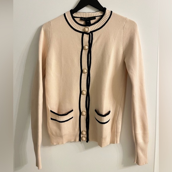 Marc by Marc Jacobs Cream Blue Jewelled Knit Cardigan Sweater Top XS - Picture 1 of 4